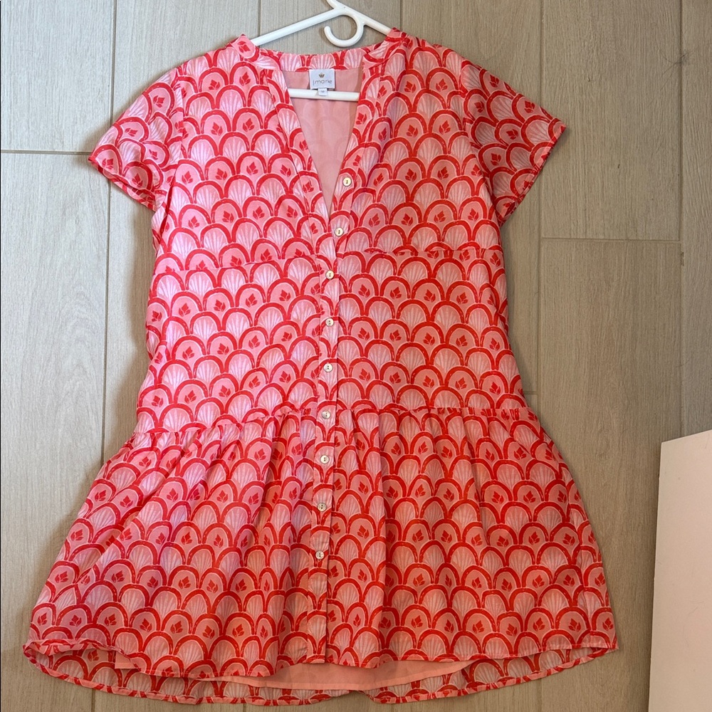 Vibrant Coral Patterned Button-Down Top - image 1